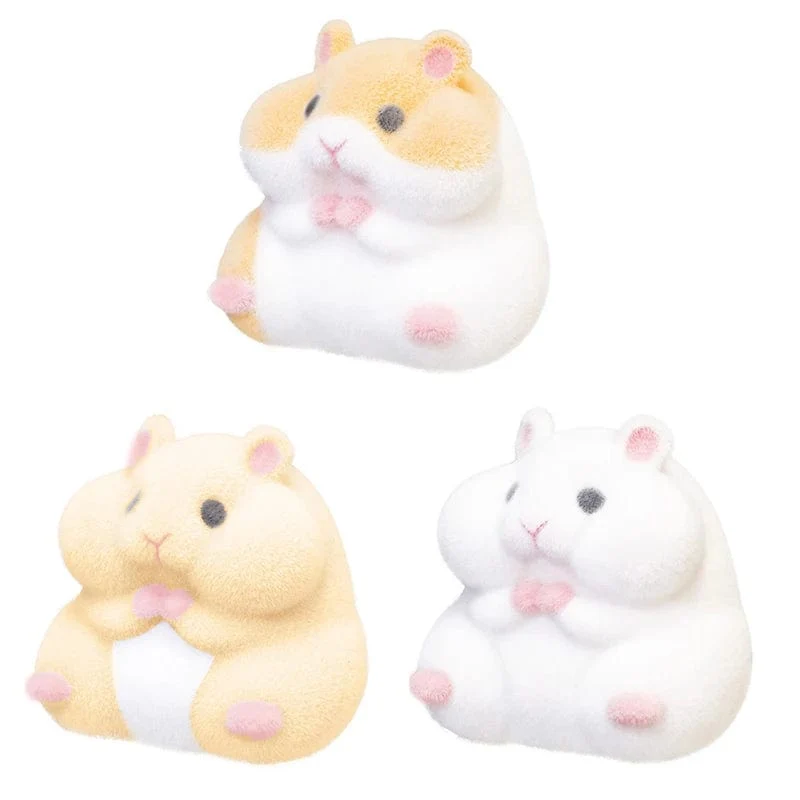 【Zufälliger Stil】 Original japanische Kapselspielzeuge, süße Kawaii-Fettmilch-weiche Hamster-Beflockungsplüschpuppen, Quetschspielzeug zum Stressabbau.