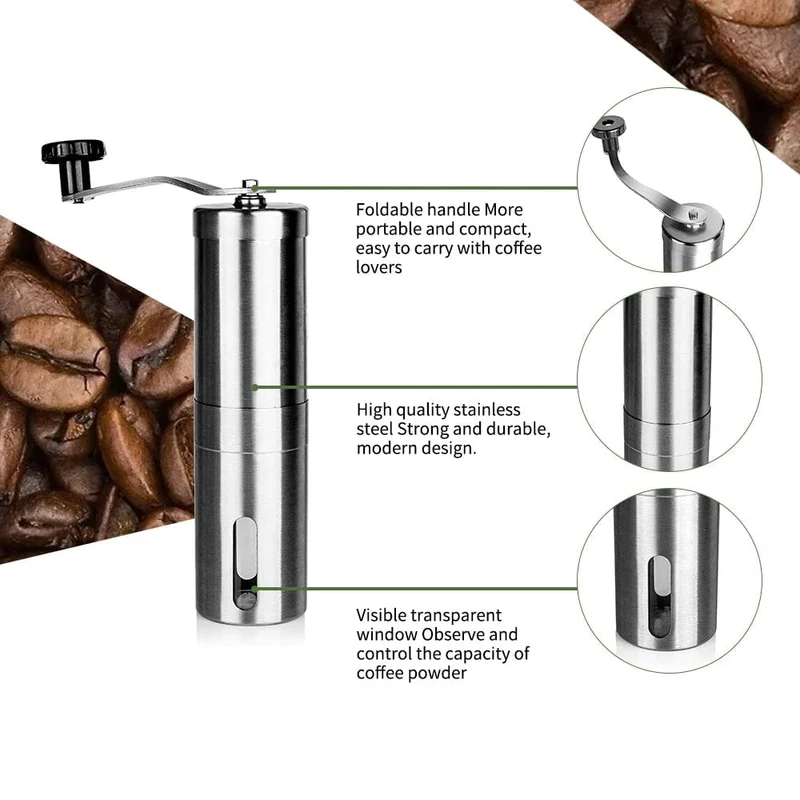 Manuelle Kaffeemühle mit konischem Kern Tragbare Kaffeemühle aus Edelstahl Handgemachte tragbare Kaffeemühle Kaffeezubehör