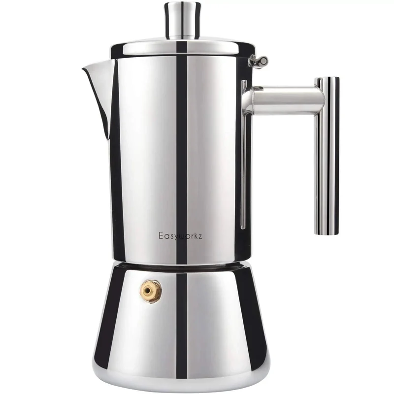 Easyworkz Diego Espressokocher für den Herd, italienische Kaffeemaschine aus Edelstahl, 4 Tassen, 6.8 ml, Induktions-Mokkakanne