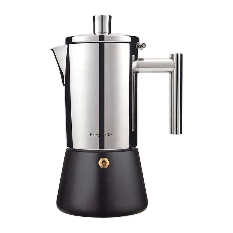 Easyworkz Diego Espressokocher für den Herd, italienische Kaffeemaschine aus Edelstahl, 4 Tassen, 6.8 ml, Induktions-Mokkakanne