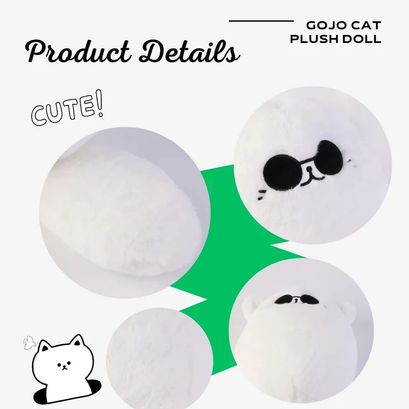 32 cm weiches Gojo-Katzen-Plüschkissen, heiße Anime-Sonnenbrille, weiße Katze, Plüschtiere, Spielzeug, Kuscheltiere, Puppe, Wohnkultur, Kindergeburtstagsgeschenk