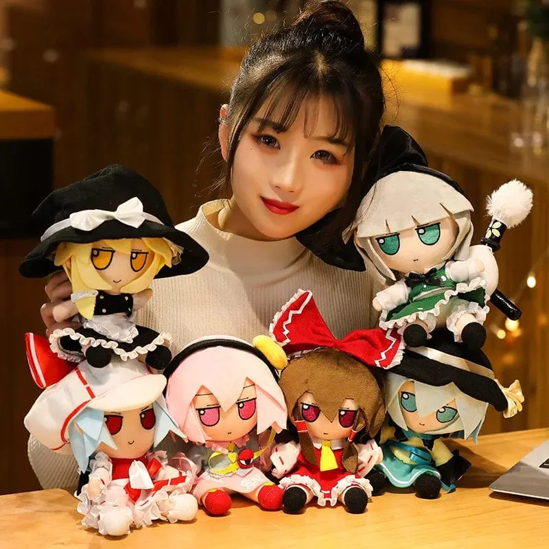 20CM New Japan Anime TouHou Projekt Hakurei Reimu Kirisame Komeiji Koishi Cosplay Plüschpuppe Niedliche ausgestopfte Sitzpuppen Geschenke