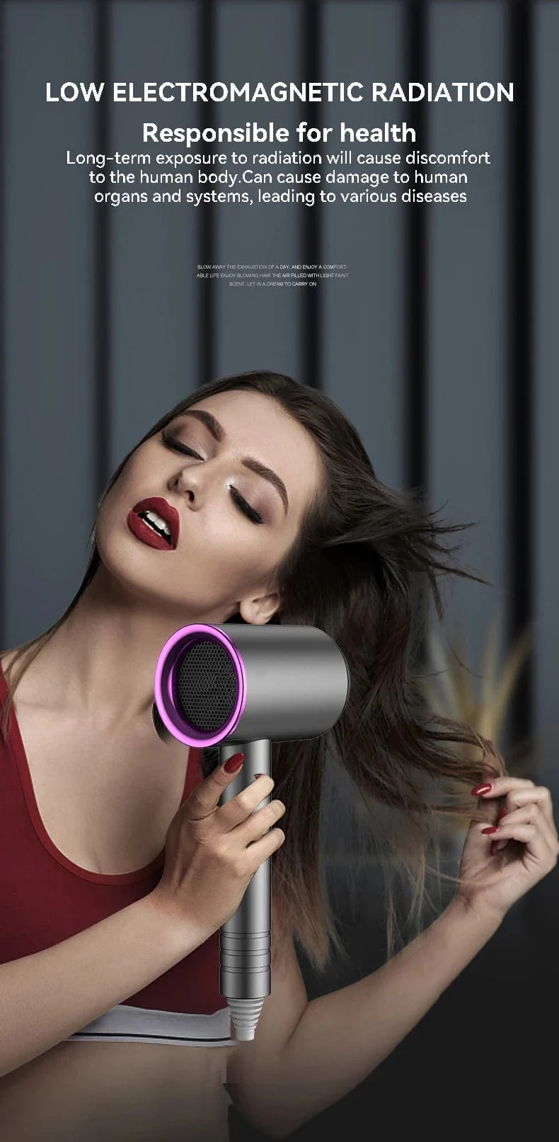Haartrockner für die Haarpflege mit negativen Ionen, professioneller elektrischer Haartrockner mit blauem Licht und Collagen-Technologie, Turbolader, schnelltrocknender, geräuscharmer Haartrockner