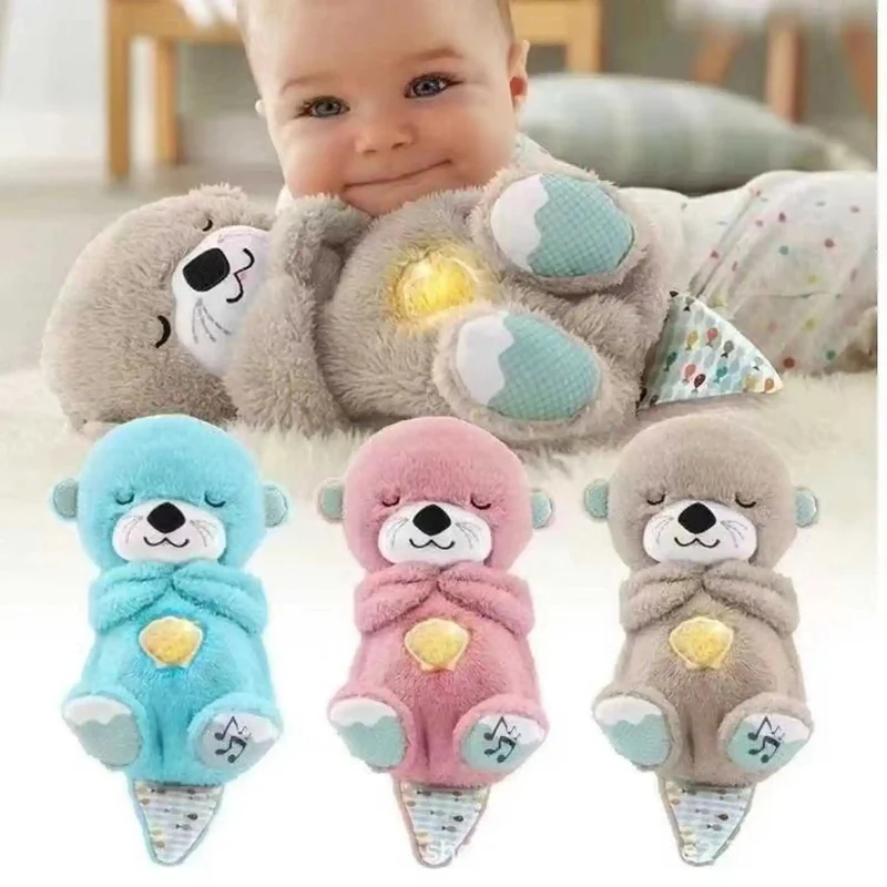 Neu Atmender Bär Baby Beruhigender Otter Plüschpuppe Spielzeug Baby Kinder Beruhigende Musik Schlafbegleiter Ton und Licht Puppe Spielzeug Geschenk