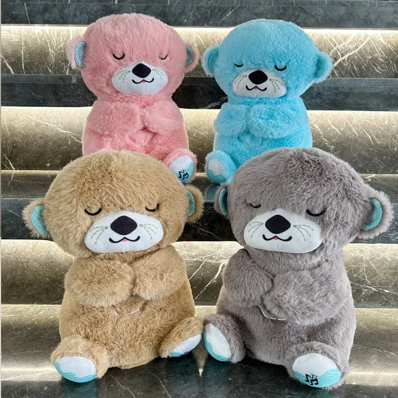 Neu Atmender Bär Baby Beruhigender Otter Plüschpuppe Spielzeug Baby Kinder Beruhigende Musik Schlafbegleiter Ton und Licht Puppe Spielzeug Geschenk