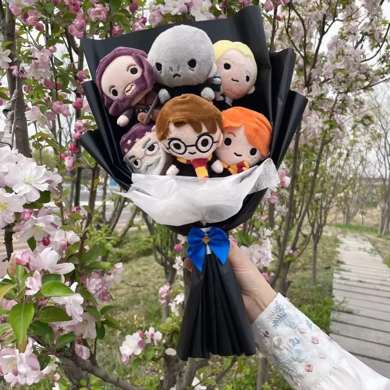 Harry Potter Hermine RON Malfoy Voldemort Plüschtiere handgefertigter Blumenstrauß kreative Geschenke für Kinder Geburtstag Weihnachten Abschluss