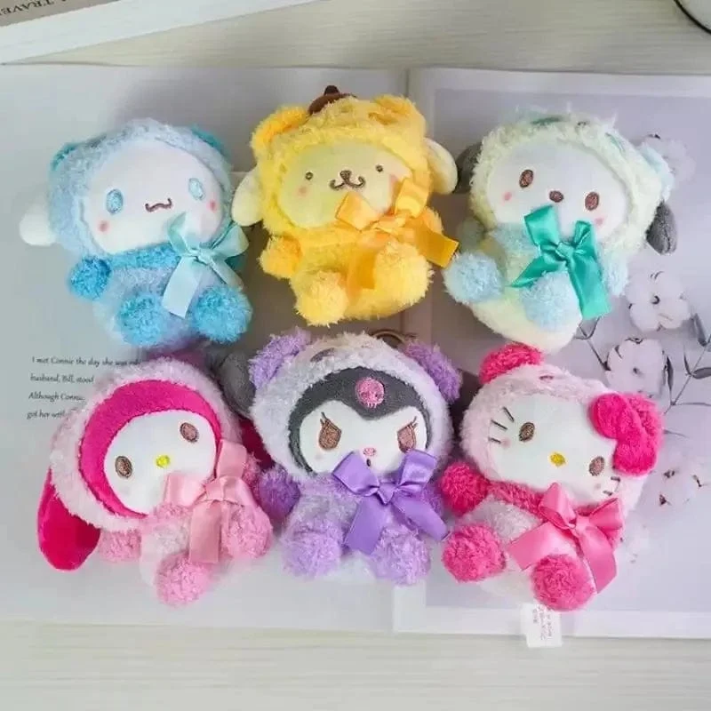 Kawaii Sanrio Schlüsselanhänger Plüsch Anime Kuromi Puppe Schlüsselanhänger Hello Kitty Plüschtier Cinnamoroll Schlüsselanhänger Taschenanhänger Spielzeug Geschenk für Mädchen