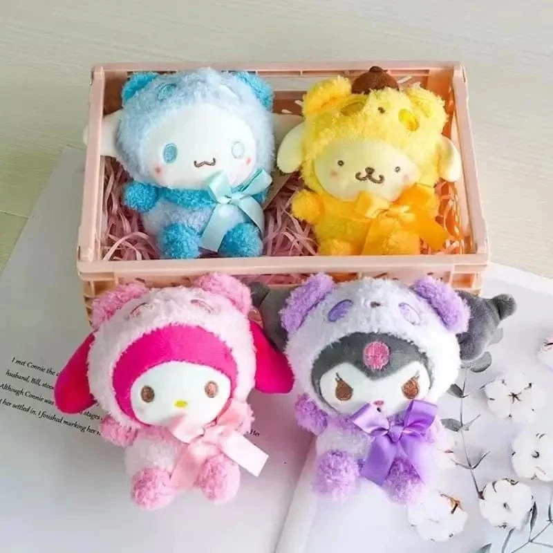 Kawaii Sanrio Schlüsselanhänger Plüsch Anime Kuromi Puppe Schlüsselanhänger Hello Kitty Plüschtier Cinnamoroll Schlüsselanhänger Taschenanhänger Spielzeug Geschenk für Mädchen