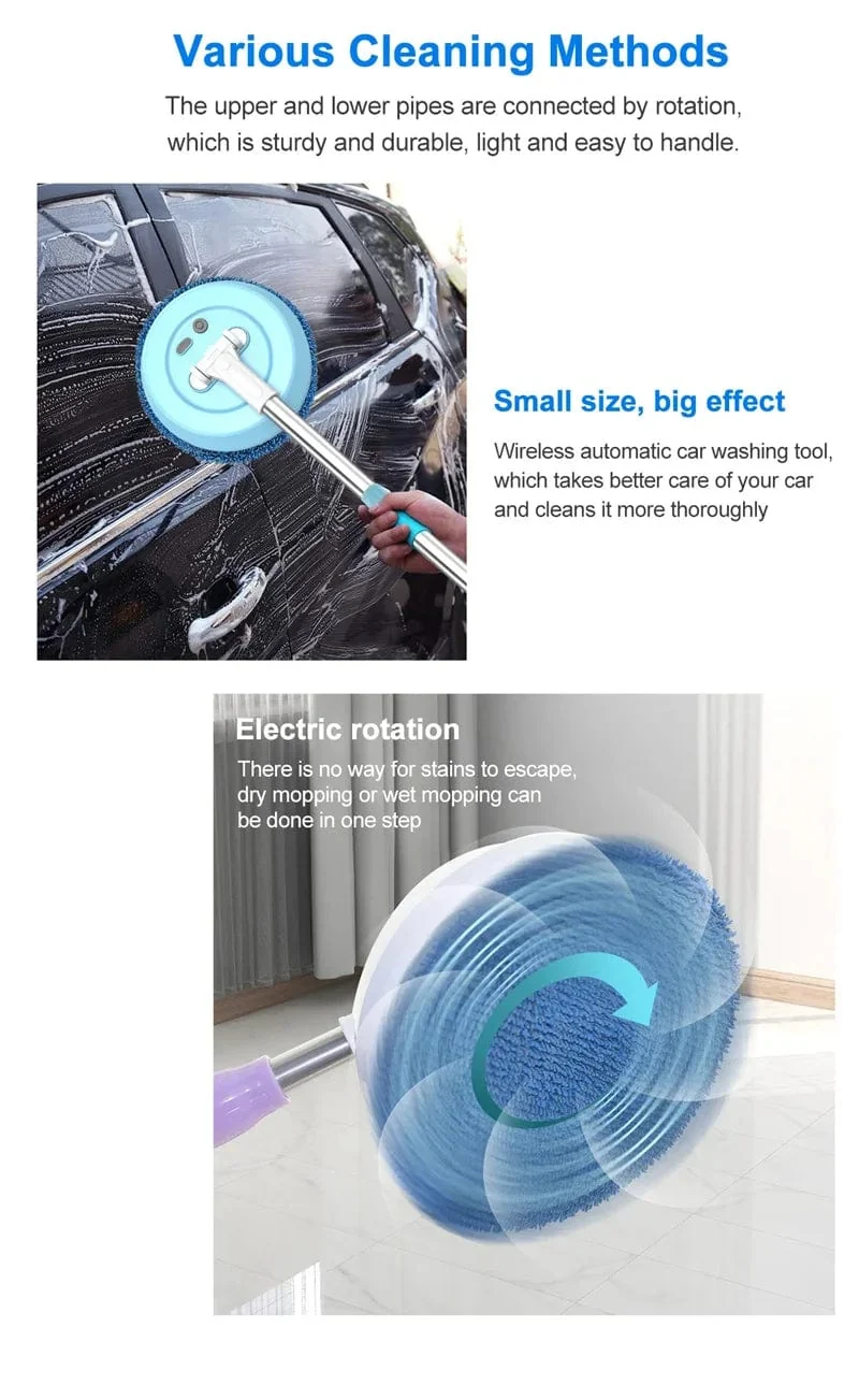 Kabellose elektrische Spin-Mop-Reinigungsmaschine, automatischer 2-in-1-Nass- und Trockenreiniger für Zuhause, Auto, Glas, Decke, Tür, Fenster, Bodenreiniger