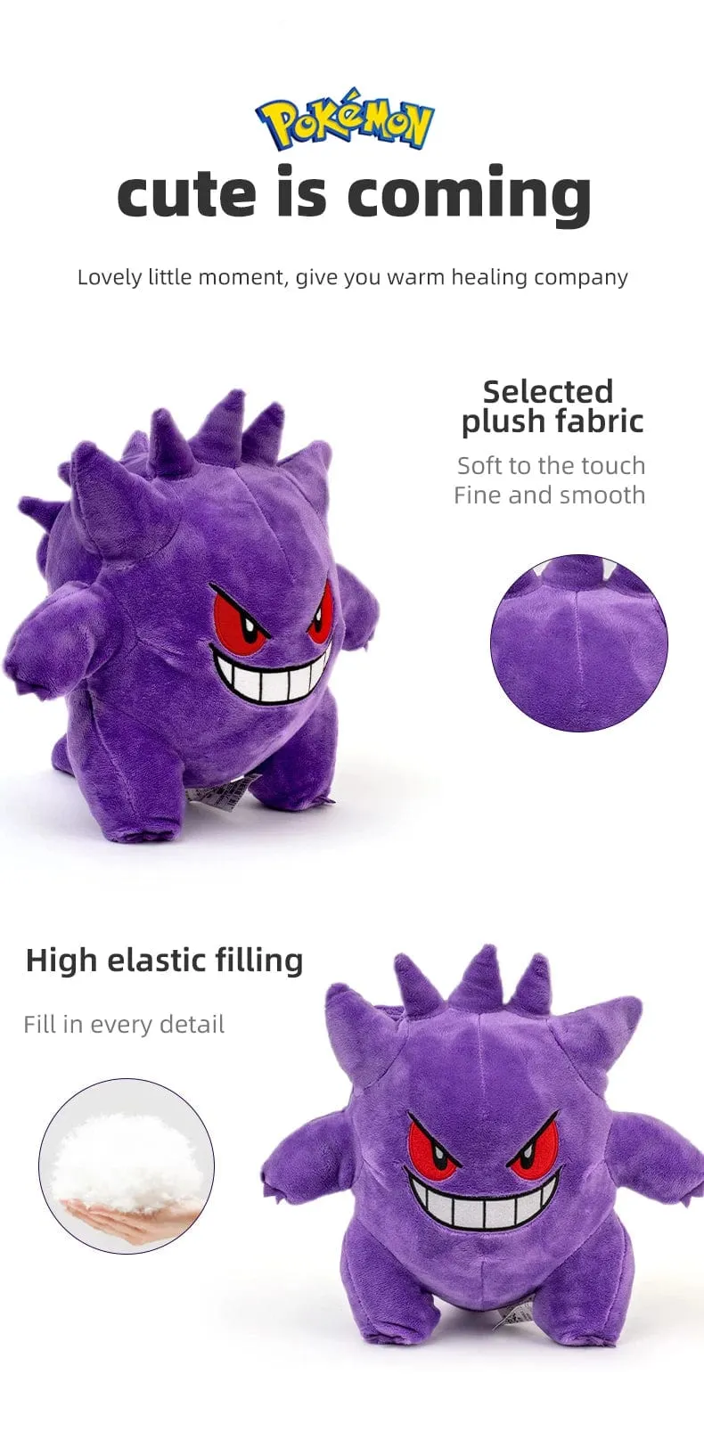 25 cm Gengar-Plüschtier Pokemon Niedliches Peluche Gefülltes Puppenspielzeug Beliebter Stil Cartoon-Bild Dekokissen Geburtstagsgeschenk für den Freund