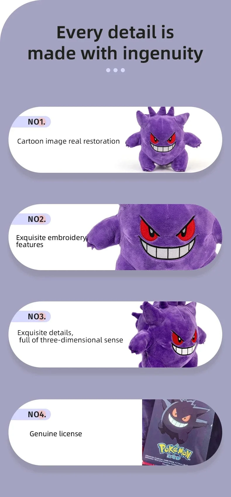 25 cm Gengar-Plüschtier Pokemon Niedliches Peluche Gefülltes Puppenspielzeug Beliebter Stil Cartoon-Bild Dekokissen Geburtstagsgeschenk für den Freund
