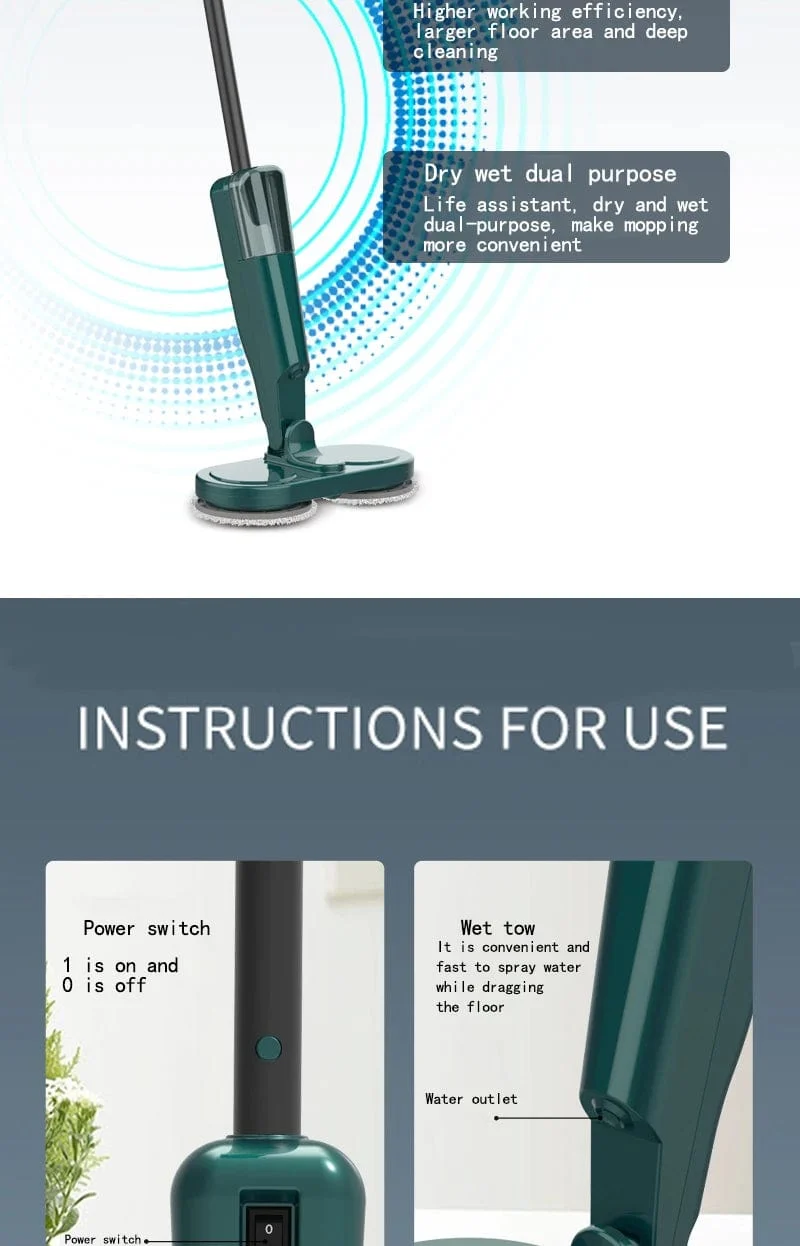 Kabelloser elektrischer Spin-Mop-Reiniger, automatischer 2-in-1-Nass- und Trockenreiniger für den Haushalt, Auto, Glas, Decke, Tür, Fenster, Bodenschrubbermaschine