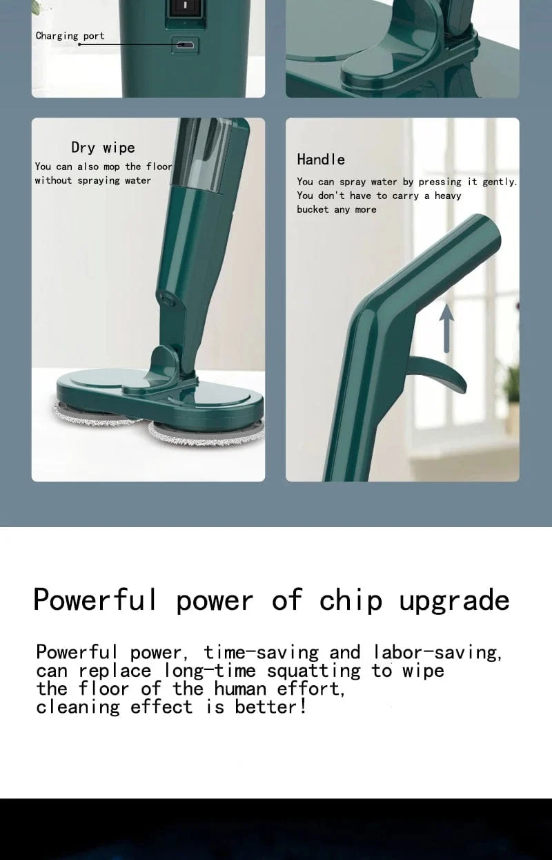 Kabelloser elektrischer Spin-Mop-Reiniger, automatischer 2-in-1-Nass- und Trockenreiniger für den Haushalt, Auto, Glas, Decke, Tür, Fenster, Bodenschrubbermaschine