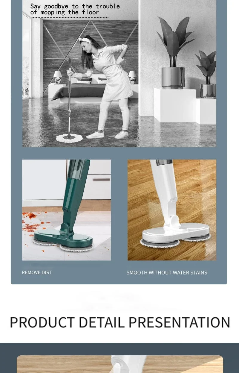 Kabelloser elektrischer Spin-Mop-Reiniger, automatischer 2-in-1-Nass- und Trockenreiniger für den Haushalt, Auto, Glas, Decke, Tür, Fenster, Bodenschrubbermaschine