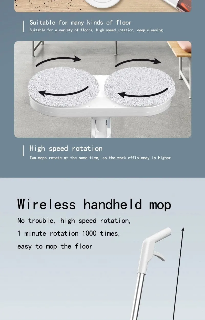Kabelloser elektrischer Spin-Mop-Reiniger, automatischer 2-in-1-Nass- und Trockenreiniger für den Haushalt, Auto, Glas, Decke, Tür, Fenster, Bodenschrubbermaschine