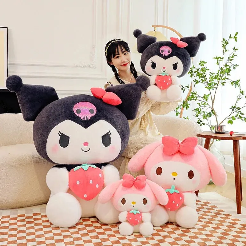 25cm Sanrio Erdbeere Kuromi Kissen Plüsch Spielzeug Mädchen Weiche Stofftier Spielzeug Erdbeere Melodie Puppe Geschenk