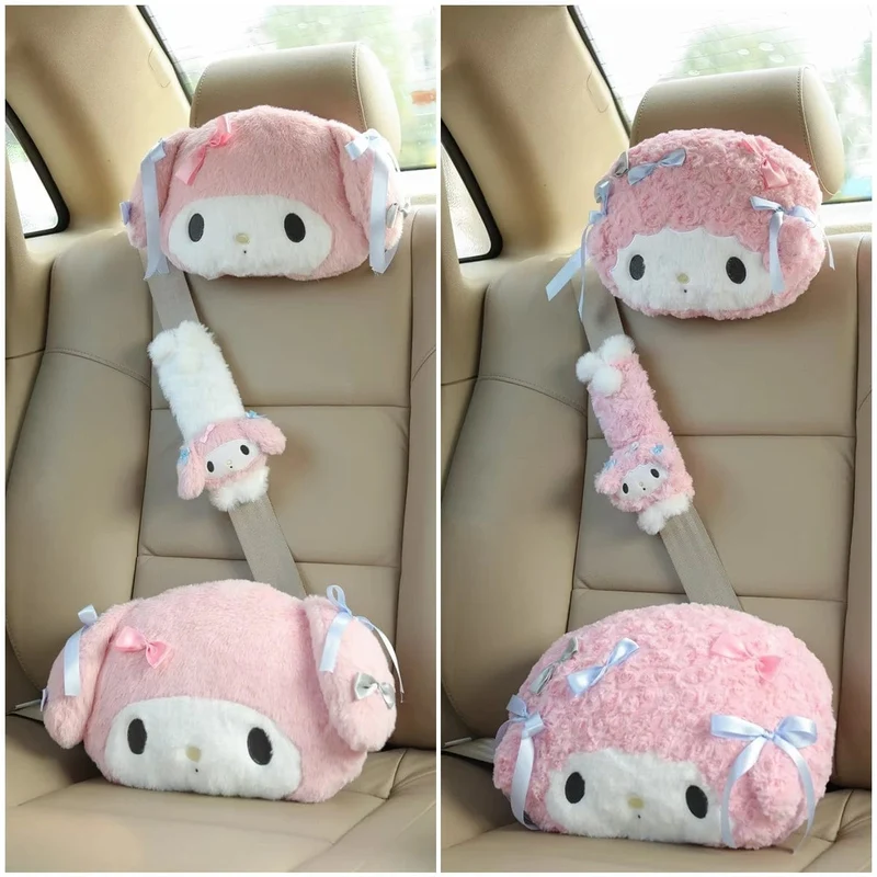 Sanrio Niedlicher My Melody Autositz-Kopfstützen-Sicherheitsgurtbezug Kawaii Weiches Bequemes Rückenkissen Kissendecke Weihnachtsgeschenke Mädchen
