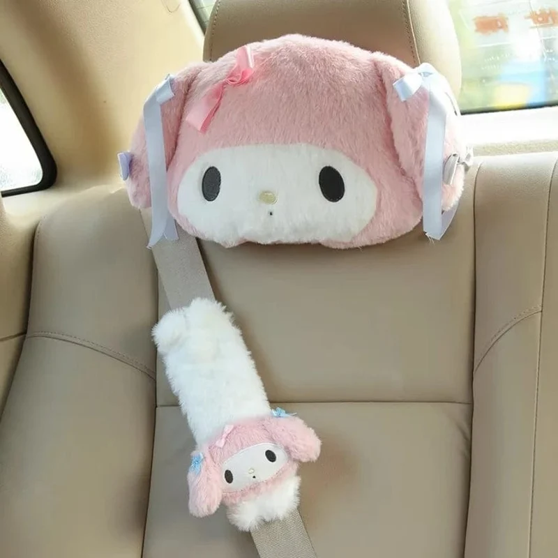 Sanrio Niedlicher My Melody Autositz-Kopfstützen-Sicherheitsgurtbezug Kawaii Weiches Bequemes Rückenkissen Kissendecke Weihnachtsgeschenke Mädchen