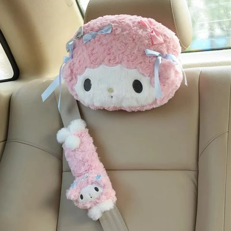 Sanrio Niedlicher My Melody Autositz-Kopfstützen-Sicherheitsgurtbezug Kawaii Weiches Bequemes Rückenkissen Kissendecke Weihnachtsgeschenke Mädchen