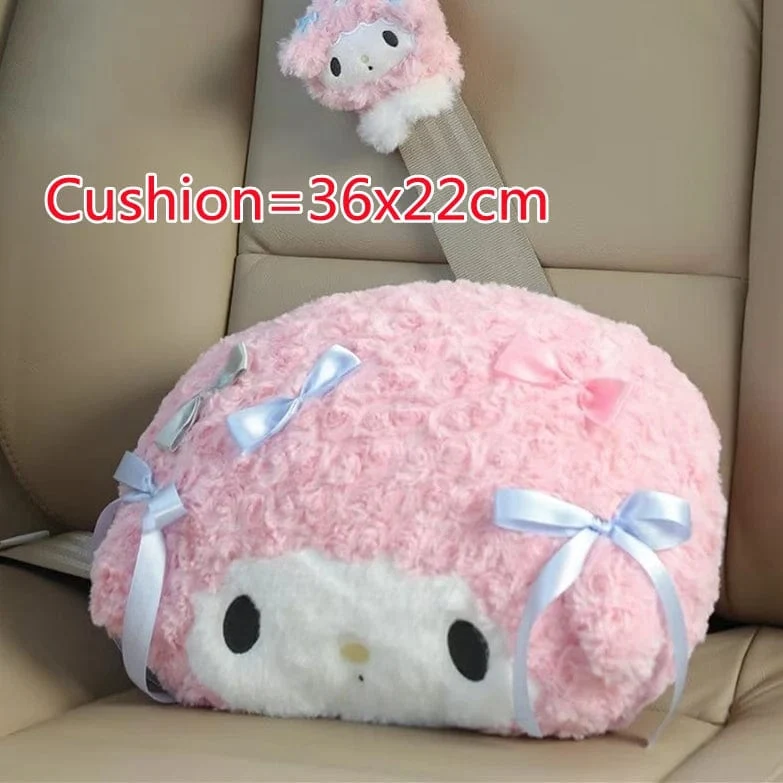 Sanrio Niedlicher My Melody Autositz-Kopfstützen-Sicherheitsgurtbezug Kawaii Weiches Bequemes Rückenkissen Kissendecke Weihnachtsgeschenke Mädchen