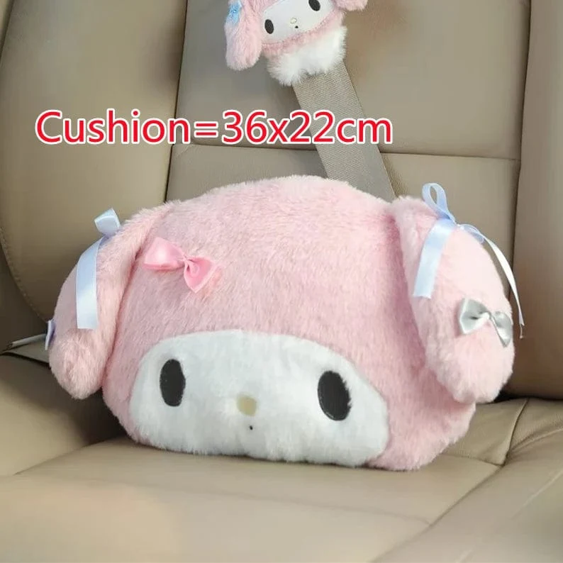 Sanrio Niedlicher My Melody Autositz-Kopfstützen-Sicherheitsgurtbezug Kawaii Weiches Bequemes Rückenkissen Kissendecke Weihnachtsgeschenke Mädchen