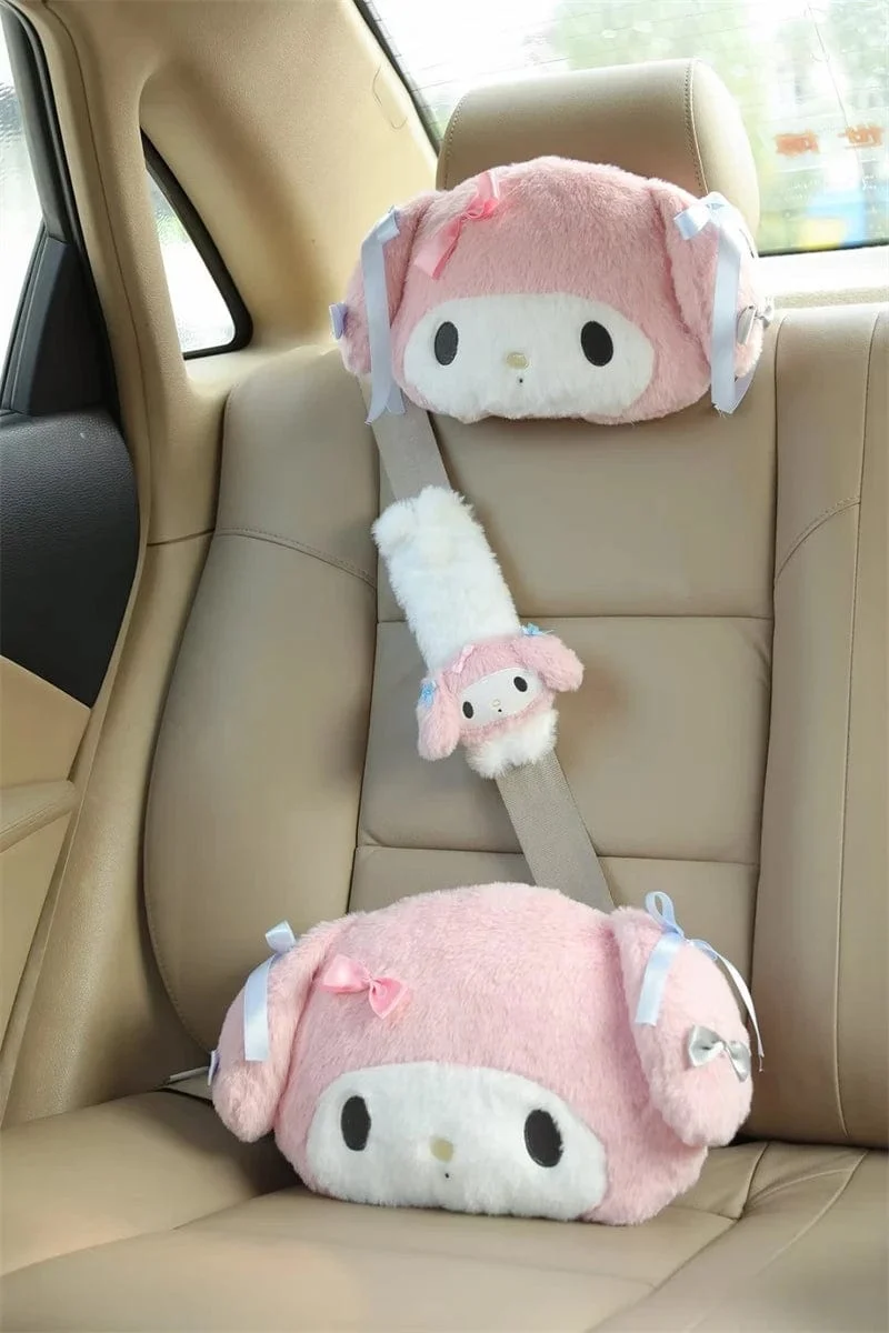 Sanrio Niedlicher My Melody Autositz-Kopfstützen-Sicherheitsgurtbezug Kawaii Weiches Bequemes Rückenkissen Kissendecke Weihnachtsgeschenke Mädchen