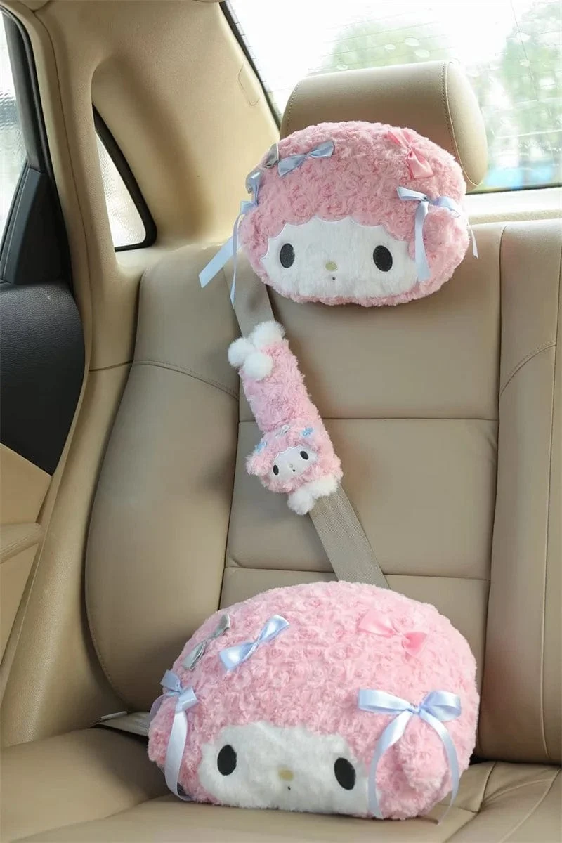 Sanrio Niedlicher My Melody Autositz-Kopfstützen-Sicherheitsgurtbezug Kawaii Weiches Bequemes Rückenkissen Kissendecke Weihnachtsgeschenke Mädchen