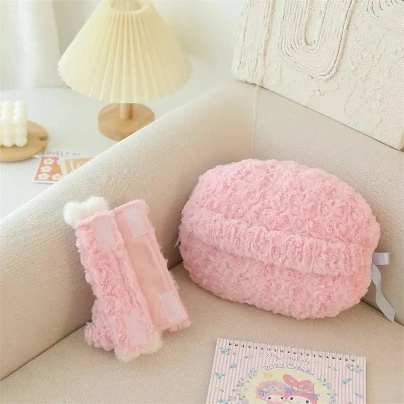 Sanrio Niedlicher My Melody Autositz-Kopfstützen-Sicherheitsgurtbezug Kawaii Weiches Bequemes Rückenkissen Kissendecke Weihnachtsgeschenke Mädchen
