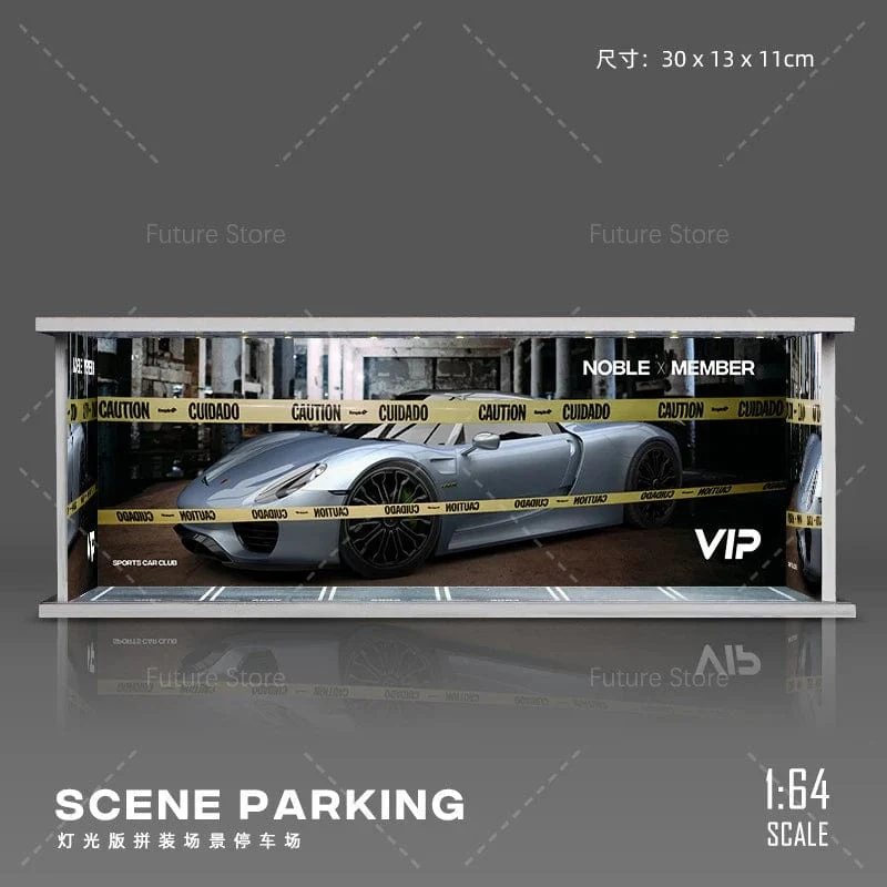 1/64 simuliertes Parkplatzmodell, Miniaturszene, Parkplatz, PVC-Baugruppe mit beleuchtetem Parkplatzmodell, Anzeigerahmen