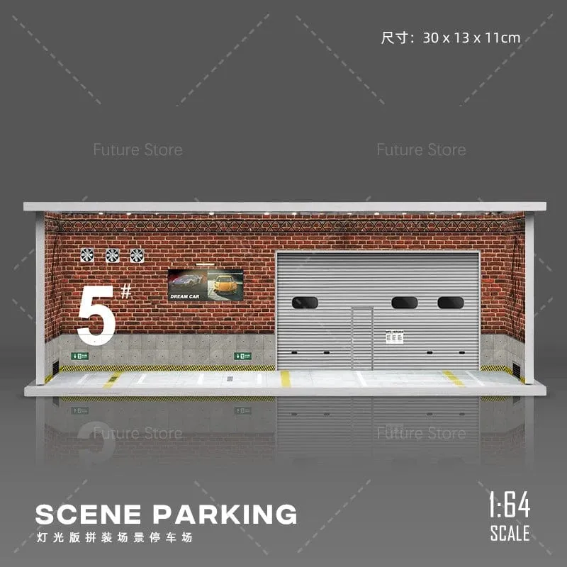 1/64 simuliertes Parkplatzmodell, Miniaturszene, Parkplatz, PVC-Baugruppe mit beleuchtetem Parkplatzmodell, Anzeigerahmen