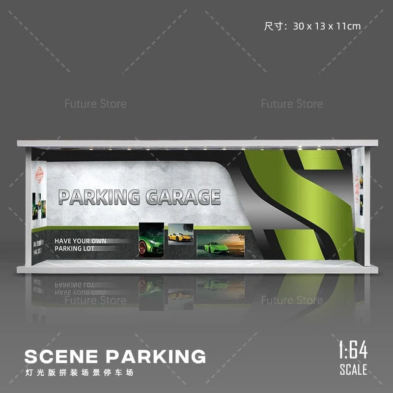 1/64 simuliertes Parkplatzmodell, Miniaturszene, Parkplatz, PVC-Baugruppe mit beleuchtetem Parkplatzmodell, Anzeigerahmen