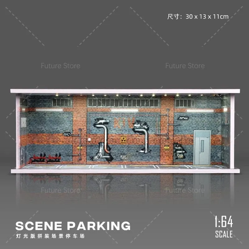 1/64 simuliertes Parkplatzmodell, Miniaturszene, Parkplatz, PVC-Baugruppe mit beleuchtetem Parkplatzmodell, Anzeigerahmen
