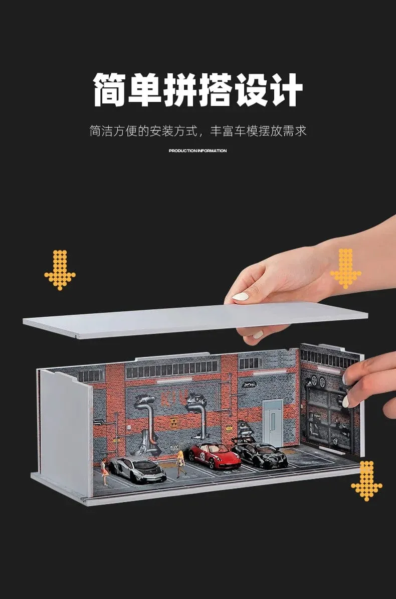 1/64 simuliertes Parkplatzmodell, Miniaturszene, Parkplatz, PVC-Baugruppe mit beleuchtetem Parkplatzmodell, Anzeigerahmen
