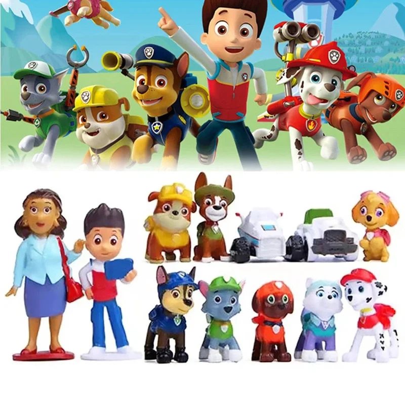 12 Stück Paw Patrol Patrulla Canina Anime Actionfiguren Puppy Patrol Mini Puppen Kinderspielzeug Modelle 4–10 cm Kuchendekoration Geschenke