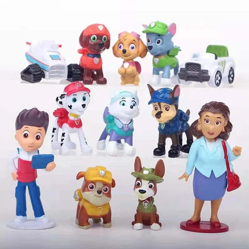 12 Stück Paw Patrol Patrulla Canina Anime Actionfiguren Puppy Patrol Mini Puppen Kinderspielzeug Modelle 4–10 cm Kuchendekoration Geschenke