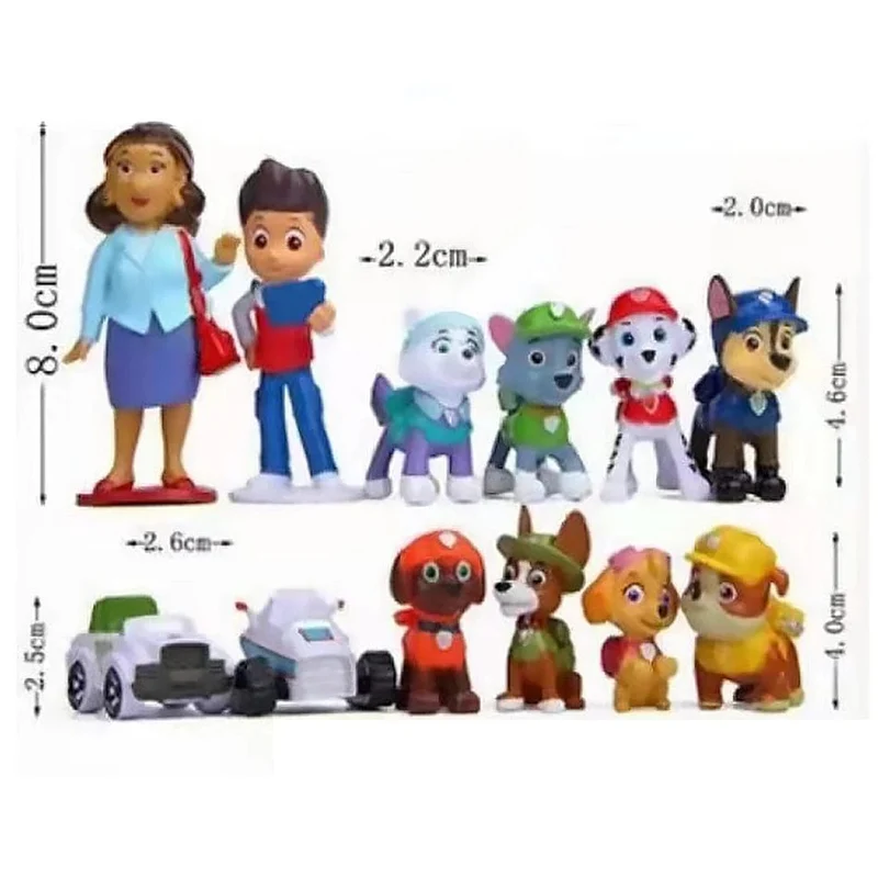 12 Stück Paw Patrol Patrulla Canina Anime Actionfiguren Puppy Patrol Mini Puppen Kinderspielzeug Modelle 4–10 cm Kuchendekoration Geschenke