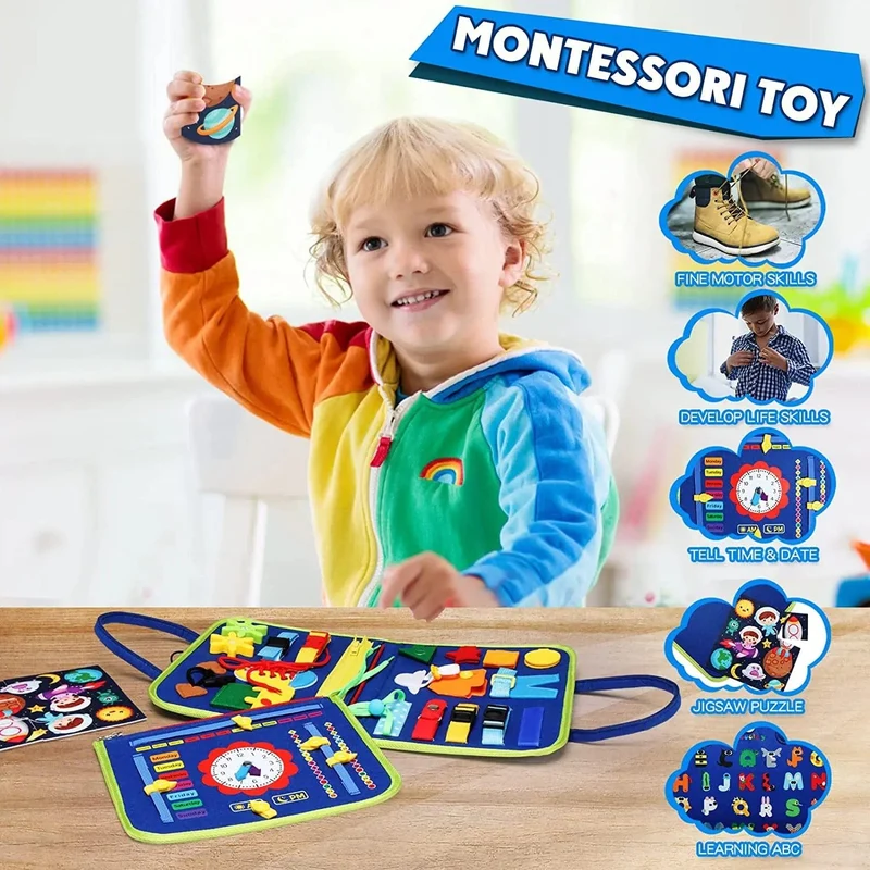 Montessori-Spielzeug, Busy Board, Sensorisches Aktivitäts-Entwicklungsbrett für Motorik, Lernbrett für Kleinkinder