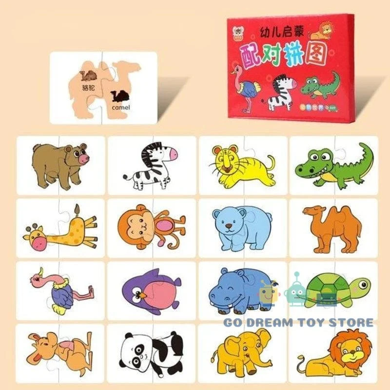 32-teiliges Puzzle-Spielzeug für Kleinkinder, passende Karten, frühe Montessori-Ausbildung, Cartoon-Puzzle, Tierfarbe, Form, kognitives Training, Geschenke