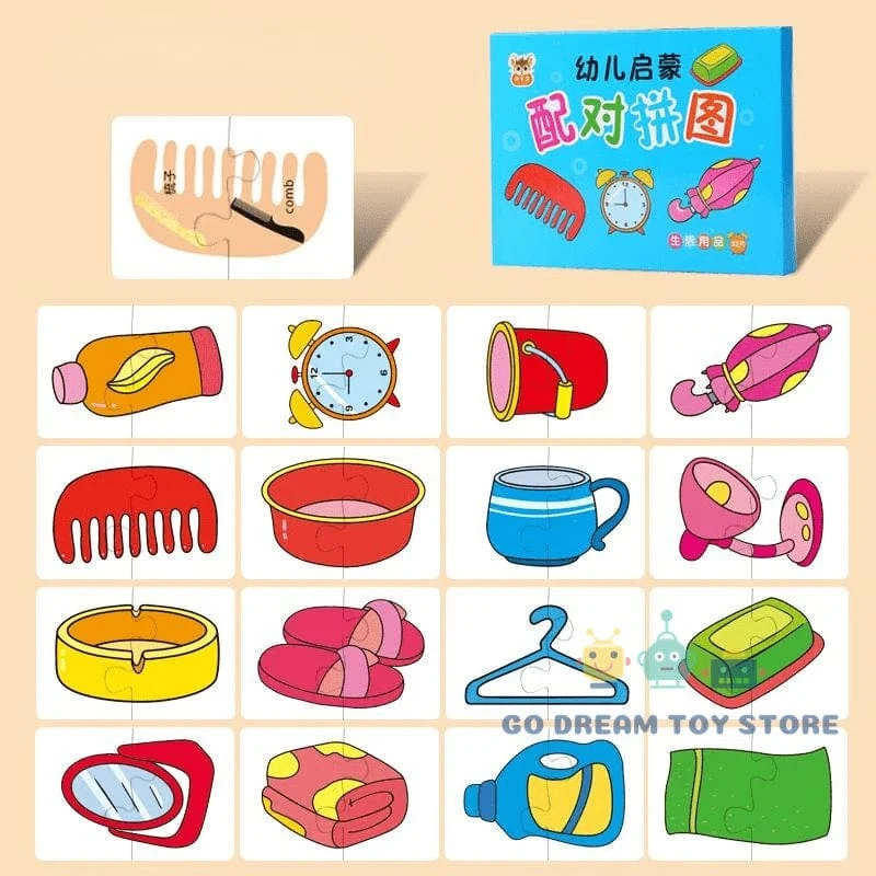 32-teiliges Puzzle-Spielzeug für Kleinkinder, passende Karten, frühe Montessori-Ausbildung, Cartoon-Puzzle, Tierfarbe, Form, kognitives Training, Geschenke