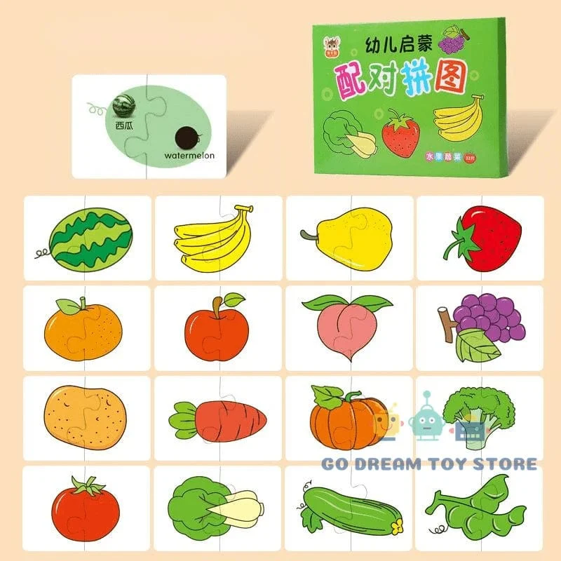 32-teiliges Puzzle-Spielzeug für Kleinkinder, passende Karten, frühe Montessori-Ausbildung, Cartoon-Puzzle, Tierfarbe, Form, kognitives Training, Geschenke