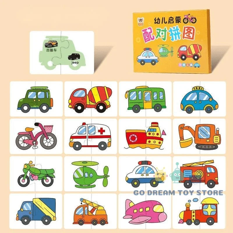 32-teiliges Puzzle-Spielzeug für Kleinkinder, passende Karten, frühe Montessori-Ausbildung, Cartoon-Puzzle, Tierfarbe, Form, kognitives Training, Geschenke