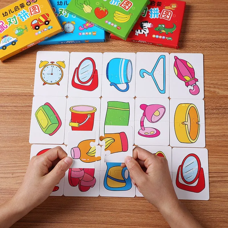32-teiliges Puzzle-Spielzeug für Kleinkinder, passende Karten, frühe Montessori-Ausbildung, Cartoon-Puzzle, Tierfarbe, Form, kognitives Training, Geschenke