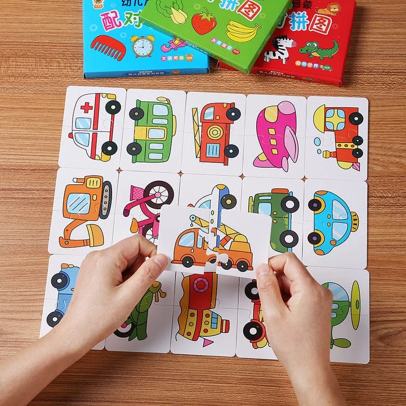 32-teiliges Puzzle-Spielzeug für Kleinkinder, passende Karten, frühe Montessori-Ausbildung, Cartoon-Puzzle, Tierfarbe, Form, kognitives Training, Geschenke