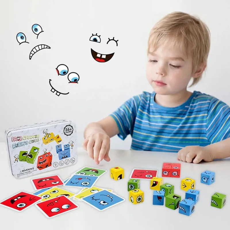 Kinder Emotionen Ausdruck Spiel Holz Würfel Gesicht Ändern Bord Cartoon Puzzle Spielzeug Montessori Denken Herausforderung Spiele