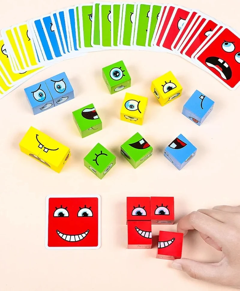 Kinder Emotionen Ausdruck Spiel Holz Würfel Gesicht Ändern Bord Cartoon Puzzle Spielzeug Montessori Denken Herausforderung Spiele