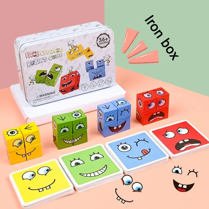 Kinder Emotionen Ausdruck Spiel Holz Würfel Gesicht Ändern Bord Cartoon Puzzle Spielzeug Montessori Denken Herausforderung Spiele