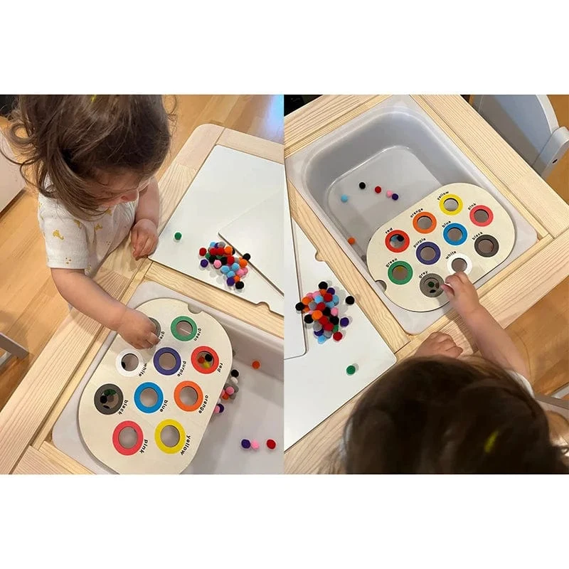 Sensorisches Tablett für Kinder, Tisch, Farbe, Haarballen, Spiel aus Holzfliesen, Montessori-Spielzeug für die frühe Bildung, Kinderspielzeug, pädagogisches Zubehör