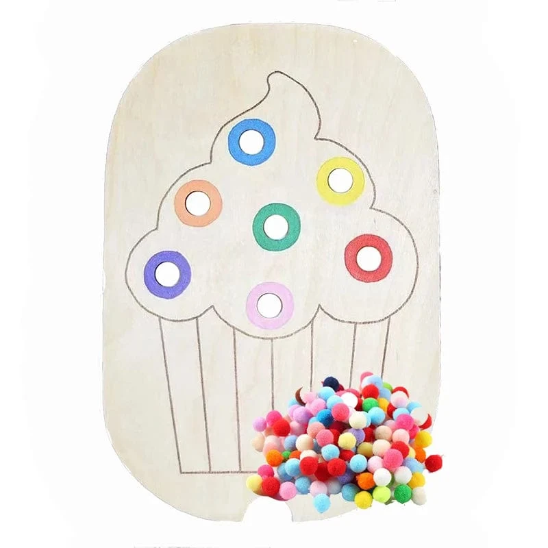 Sensorisches Tablett für Kinder, Tisch, Farbe, Haarballen, Spiel aus Holzfliesen, Montessori-Spielzeug für die frühe Bildung, Kinderspielzeug, pädagogisches Zubehör