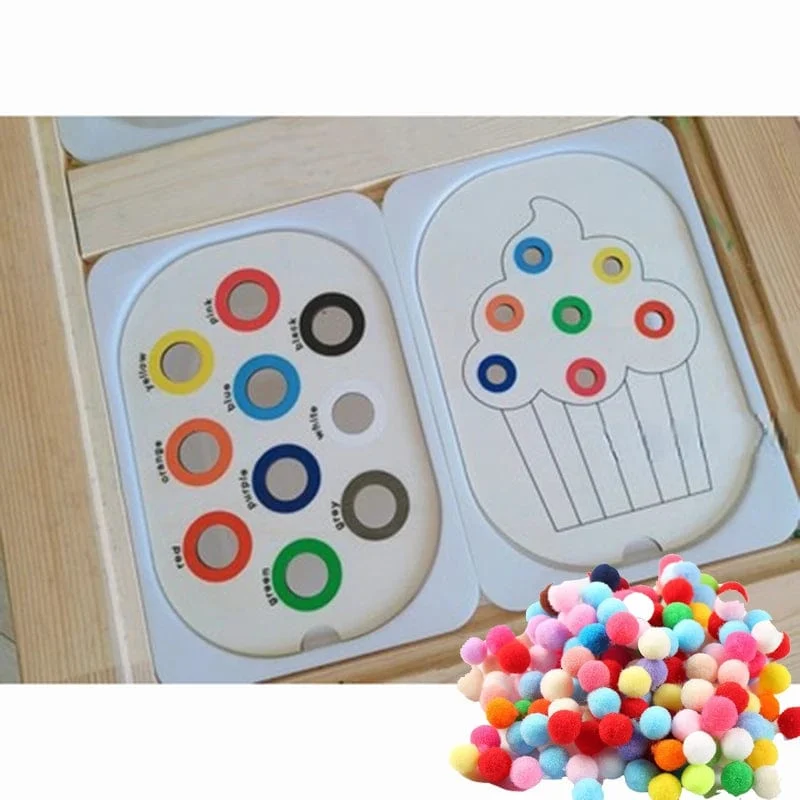 Sensorisches Tablett für Kinder, Tisch, Farbe, Haarballen, Spiel aus Holzfliesen, Montessori-Spielzeug für die frühe Bildung, Kinderspielzeug, pädagogisches Zubehör