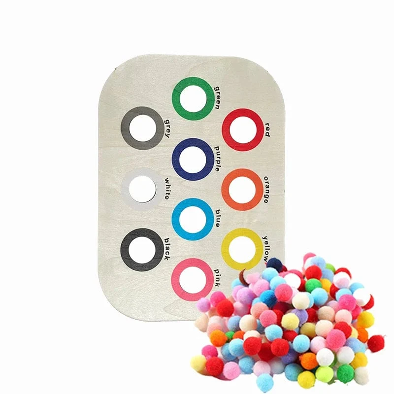 Sensorisches Tablett für Kinder, Tisch, Farbe, Haarballen, Spiel aus Holzfliesen, Montessori-Spielzeug für die frühe Bildung, Kinderspielzeug, pädagogisches Zubehör